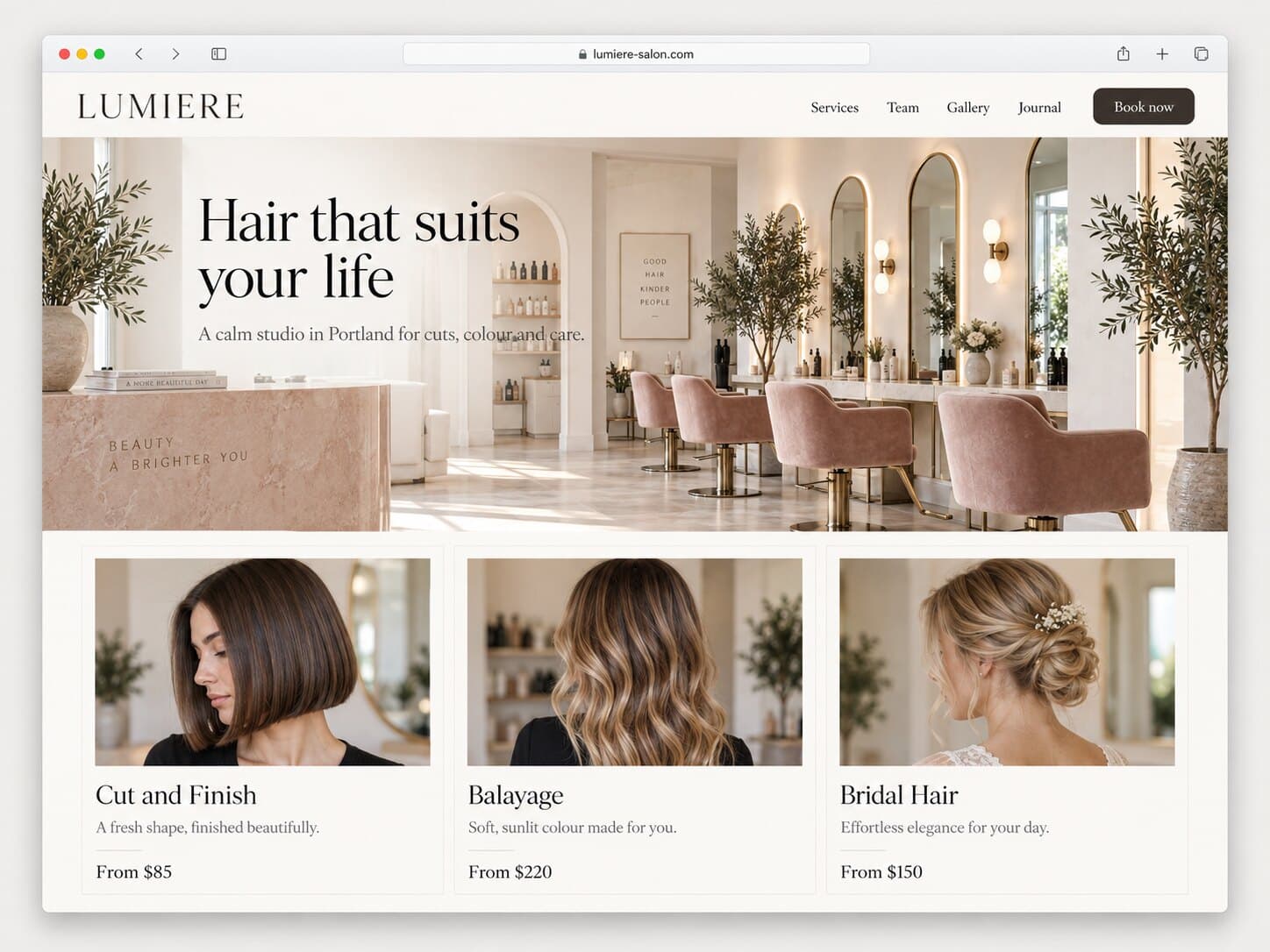 Hair salon website example